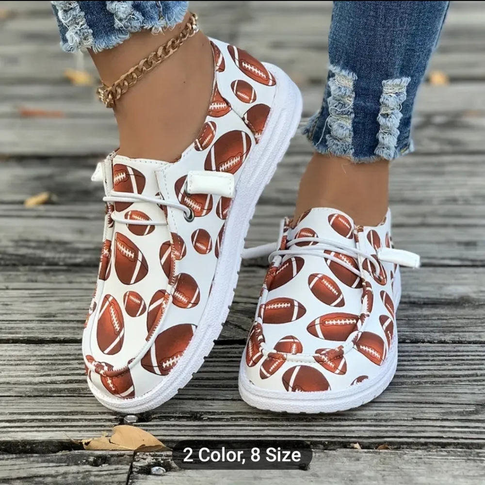 Women’s White Football-Print Casual Loafers